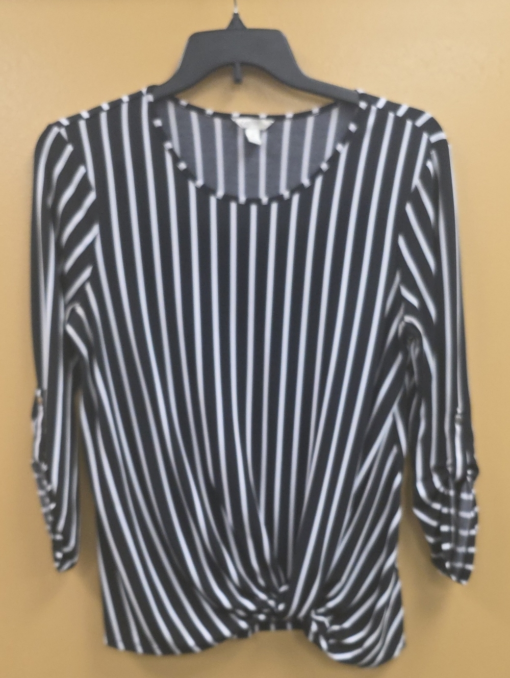 Black & White Striped Knot-Front Women's Top